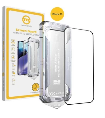 Mobile Origin Geltona Screen Guard iPhone 16 su patogiu aplikatoriumi