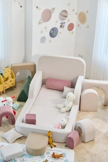 Vaikiška sofa Funbed Single, kreminės spalvos