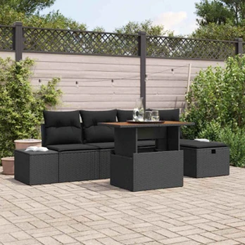 6 dalių sodo sofa su pagalvėmis juoda poli ratanas