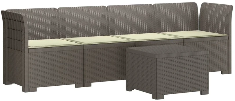 4 vietų sodo sofa su pagalvėmis pintinės išvaizdos PP