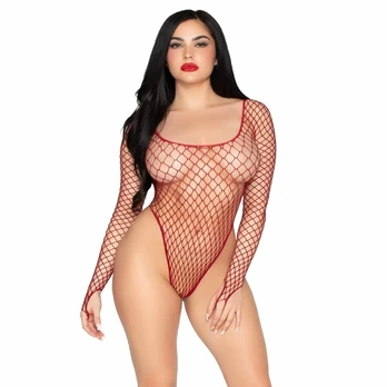Leg Avenue 89377 High-Cut Industrial Net Bodysuit Red One Size
