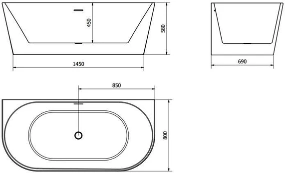 Vonia Mexen Oval, 170x80 cm, Baltas+Chrome