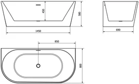 Vonia Mexen Oval, 170x80 cm, Baltas+Chrome kaina