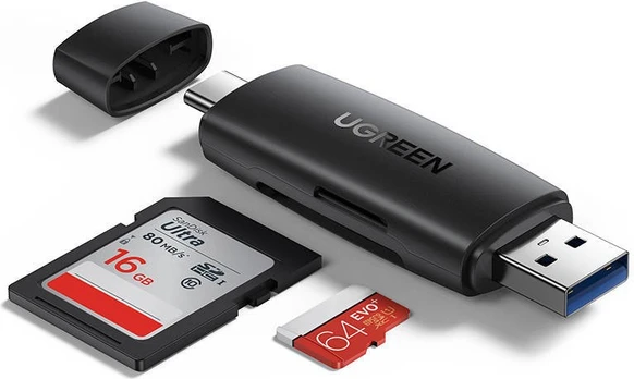 Ugreen SD/micro SD card reader adapter (USB-A/USB-C) black (CM304)