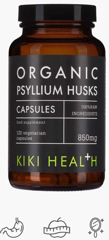 Kiki Health Organic PSYLLIUM HUSKS - natūralios skaidulos žarnynui, 120 kapsulių