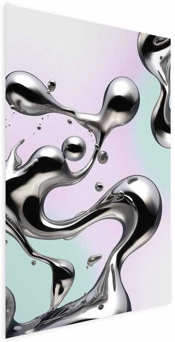 Artgeist Plakatas - Metallic Fluidity - abstract sidabrinis forms on a mint-violetinė background