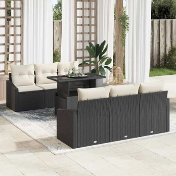 sodo sofos komplektas 7 dalių Juodas ir kremas