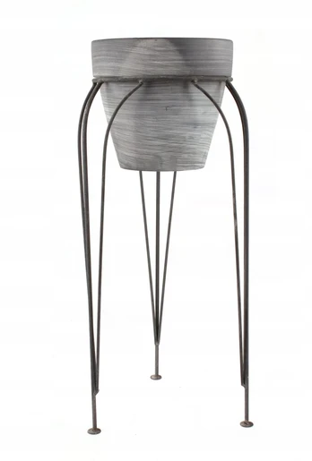Metalinis gėlių stovas 50 cm su keramzito vazonu, pilkas