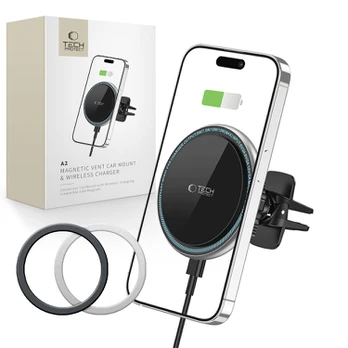 Tech-Protect A2 MagSafe automobilinis laikiklis ir 15W įkroviklis, juodas