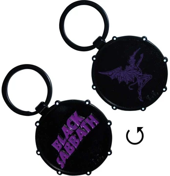 Rock Raktų Pakabukas Juodas Sabbath Wavy Logo & Daemon Drum