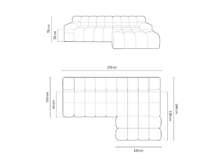 Right Corner Sofa, "Hawaii", 3 Seats, 270x160x75 Made in Europe