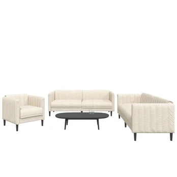 Sofa Sofos komplektas, 3 dalių, kreminės spalvos, audinys