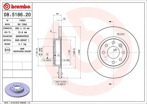 Stabdžių diskas BREMBO 08.5186.20