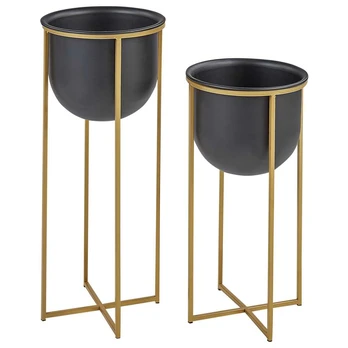 Beliani 2 vazonų rinkinys su kojelėmis THUJA metalinis 21 cm juodas