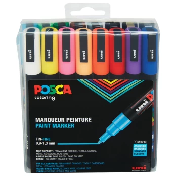 Posca Uni-Ball PC-3M, Multicolour, Multicolour, 16 colours, Round, 16 pc(s)