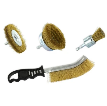 Tivoly Brass-Plated Steel Wood-Brushing Set 3 pc, 1/4" HEX + Ergo Hand Brush