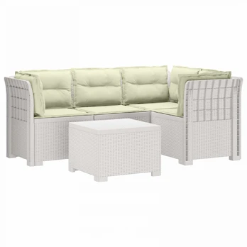 4 Vietų Sodo Sofa su Pagalvėlėmis Ratanų Imitacija PP Balta