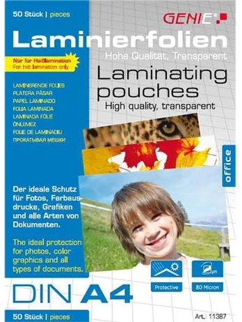 GENIE Laminiertaschen 50 A4 - Folien 80 Mic.