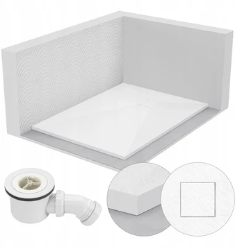 Stačiakampis dušo padėklas 110x80 akmens rašto 2,6 cm baltas + sifonas