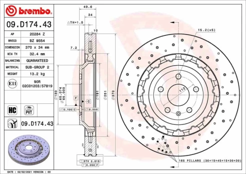 Stabdžių diskas BREMBO 09.D174.43