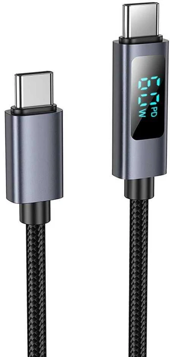 HOCO cable Type C to Type C with display 3A 60W X112 1 m juodas