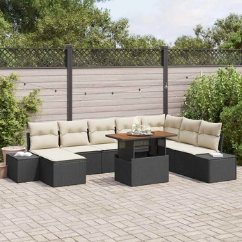Sodo Sofa Rinkinys 9 dalių Juoda Ratanas Sodo Kampinė Sofa