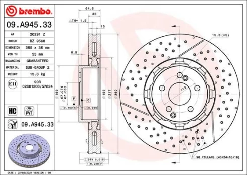 Stabdžių diskas BREMBO 09.A945.33