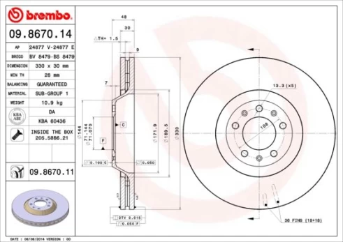 Stabdžių diskas BREMBO 09.8670.11