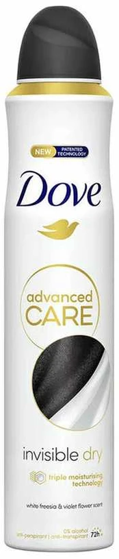 Deodorantas Dove Invisible Dry 0% Alcohol Advanced Care 200 ml