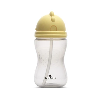 Vaikiškas šiaudelis puodelis Lorelli geltonas/pilkas 12+ mėn. 300 ml