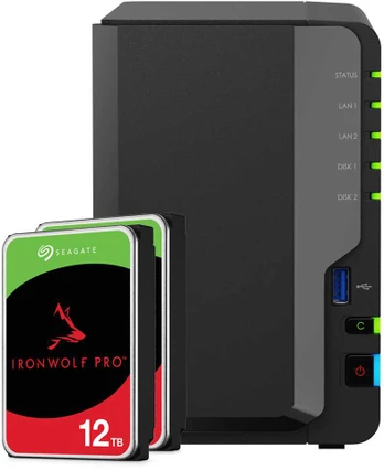 Serveris Synology DS225+ 24TB Seagate IronWolf Pro NAS-Bundle NAS inkl. 2x 12TB Seagate IronWolf Pro 3.5 col. SATA HDD