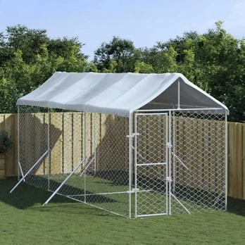 Lauko voljeras šunims su stogu, sidabrinis, 2x6x2,5m, plienas