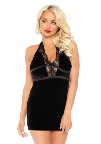 Velvet Backless Halter Dress - Elegant Black, Adjustable Fit