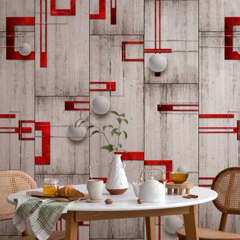 Artgeist Tapetas - Concrete, red frames and baltas knobs