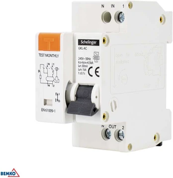 RCBO 2P B 16A 30mA TIPO AC SCHELINGER grandinės pertraukiklis