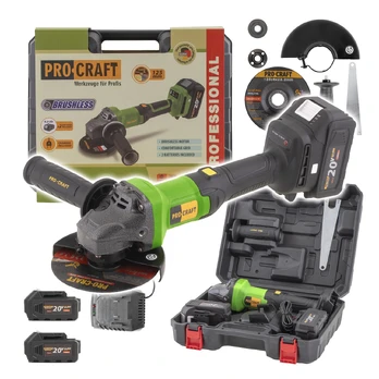 Akumuliatorinis kampinis šlifuoklis ProCraft PGA20, 20 V, 2x4 Ah, 125 mm