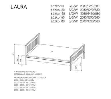 Lova LAURA, pušis su antracito atspalviu