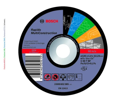 Pjovimo diskas Bosch, 125 mm x 1 mm x 22.23 mm