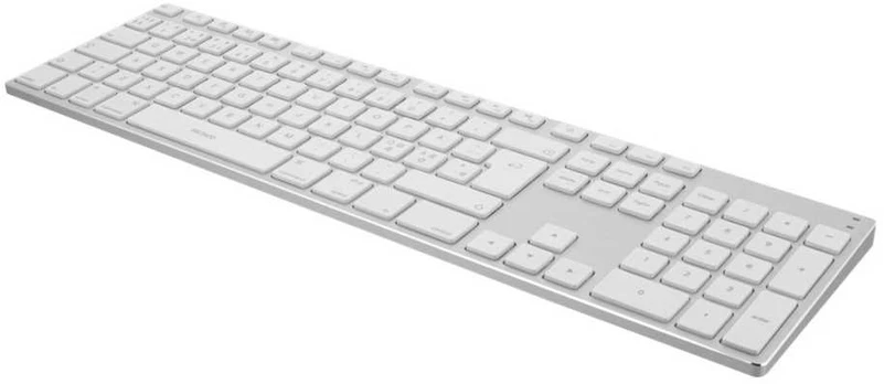 Deltaco TB-402, Full-size (100%), USB + Bluetooth, Semi-mechaninė key switch, QWERTY, Sidabrinis, Baltas