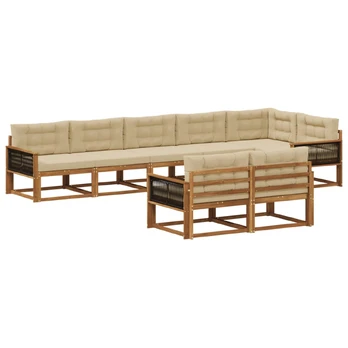 Lauko sofos komplektas su pagalve 8 pcs Natūralus ir bežinis
