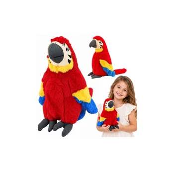 Lean Toys Plush Macaw Parrot Stuffed Toy, Soft Cuddly Toy, Raudona, 25 cm
