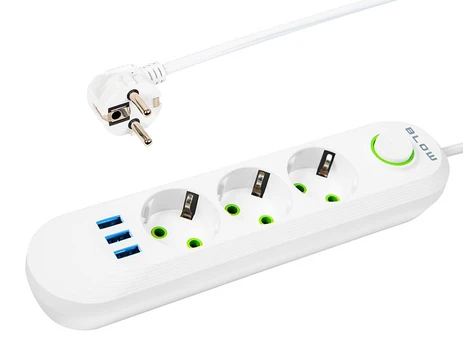 Išpardavimas // 98-216# Przedłużacz sieciowy ps-320 3-gniazda 3xusb 2m biały 2x1mm