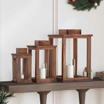 Žibintas 3 pcs Natūrali Mahogany Medis