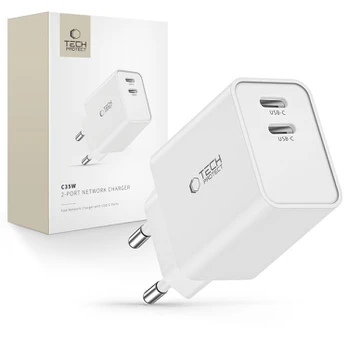 Baltas 2xType-C PD35W 35W pakrovėjas "Tech-Protect C35W 2-Port"