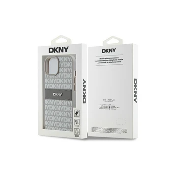 Dėklas DKNY PU Leather Repeat Pattern Tonal Stripe Case for iPhone 15 rusvai gelsvas