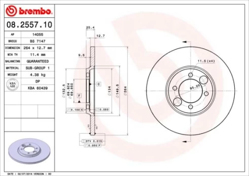 Stabdžių diskas BREMBO 08.2557.10