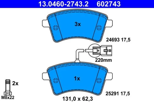 ATE 13.0460-2743.2 Brake pad set