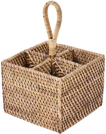 Bazaar Stalo įrankių dėklas 18x18x28 cm rudos spalvos rotangas