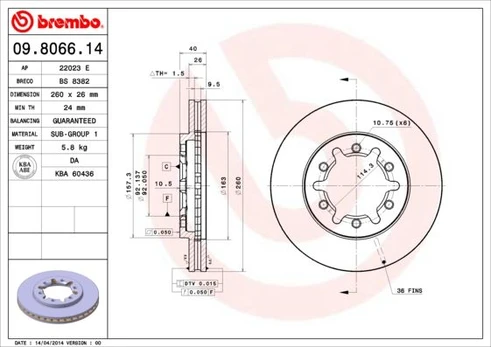 Stabdžių diskas BREMBO 09.8066.14