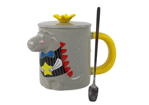 Puodelis su šaukšteliu Dinosaur, pilka, 0.4 l